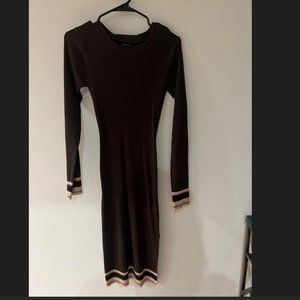 Brown midi long sleeve dress with detailing